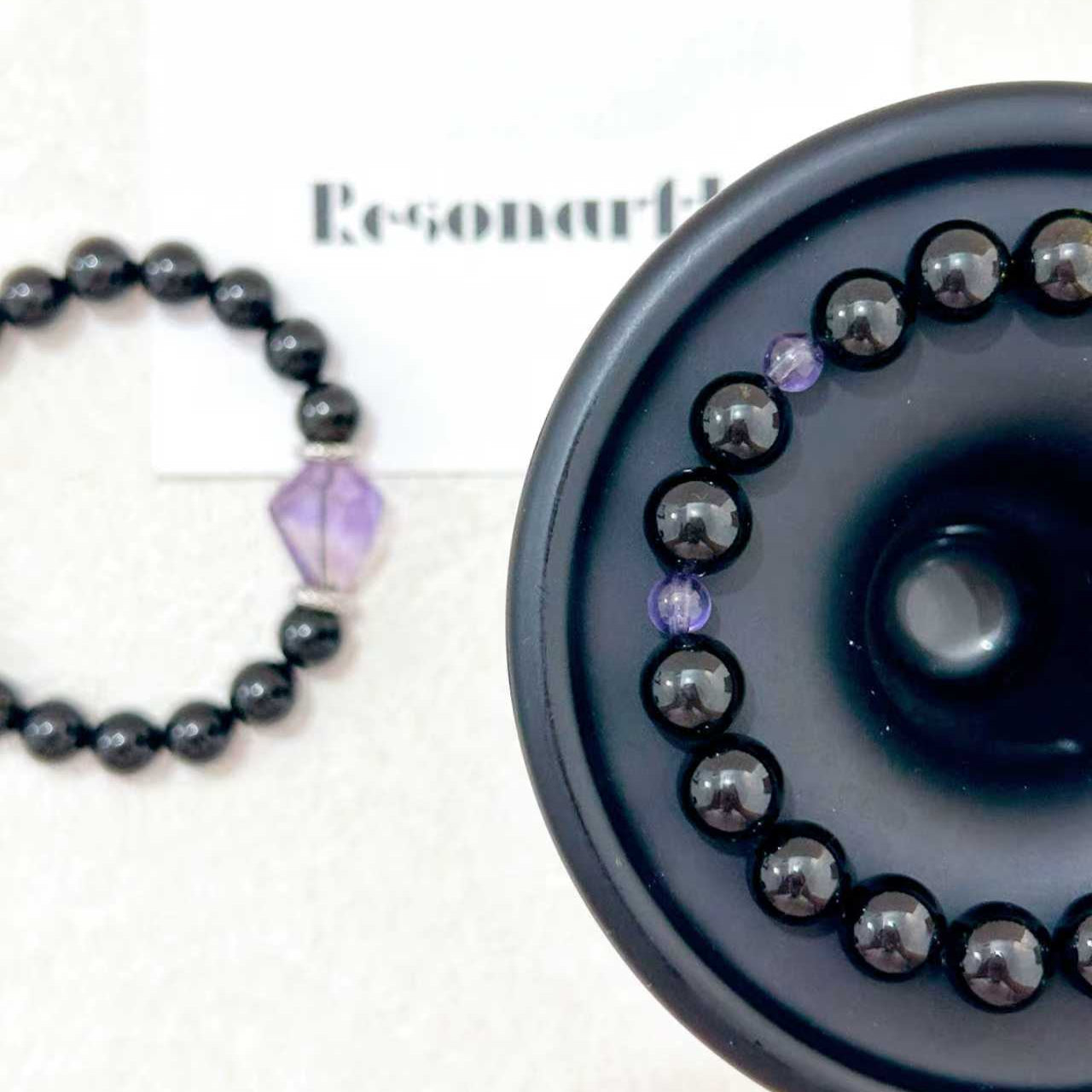 Luminous Whispers – Black Tourmaline & Amethyst Bracelet