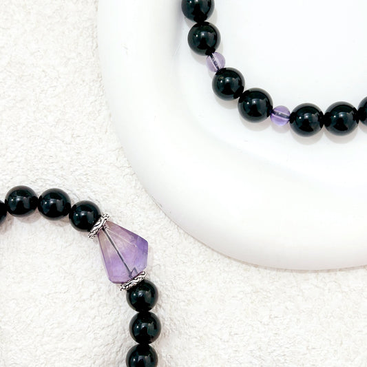 Luminous Whispers – Black Tourmaline & Amethyst Bracelet