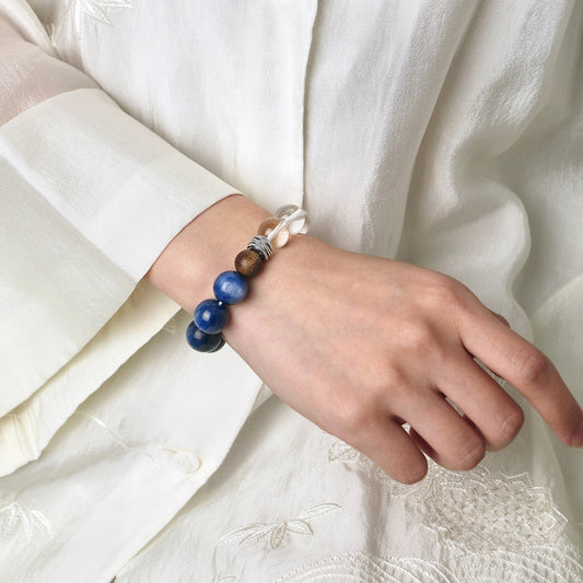 Breaking Ice in Blue - Kyanite, Clear Quartz & Sandalwood Bracelet