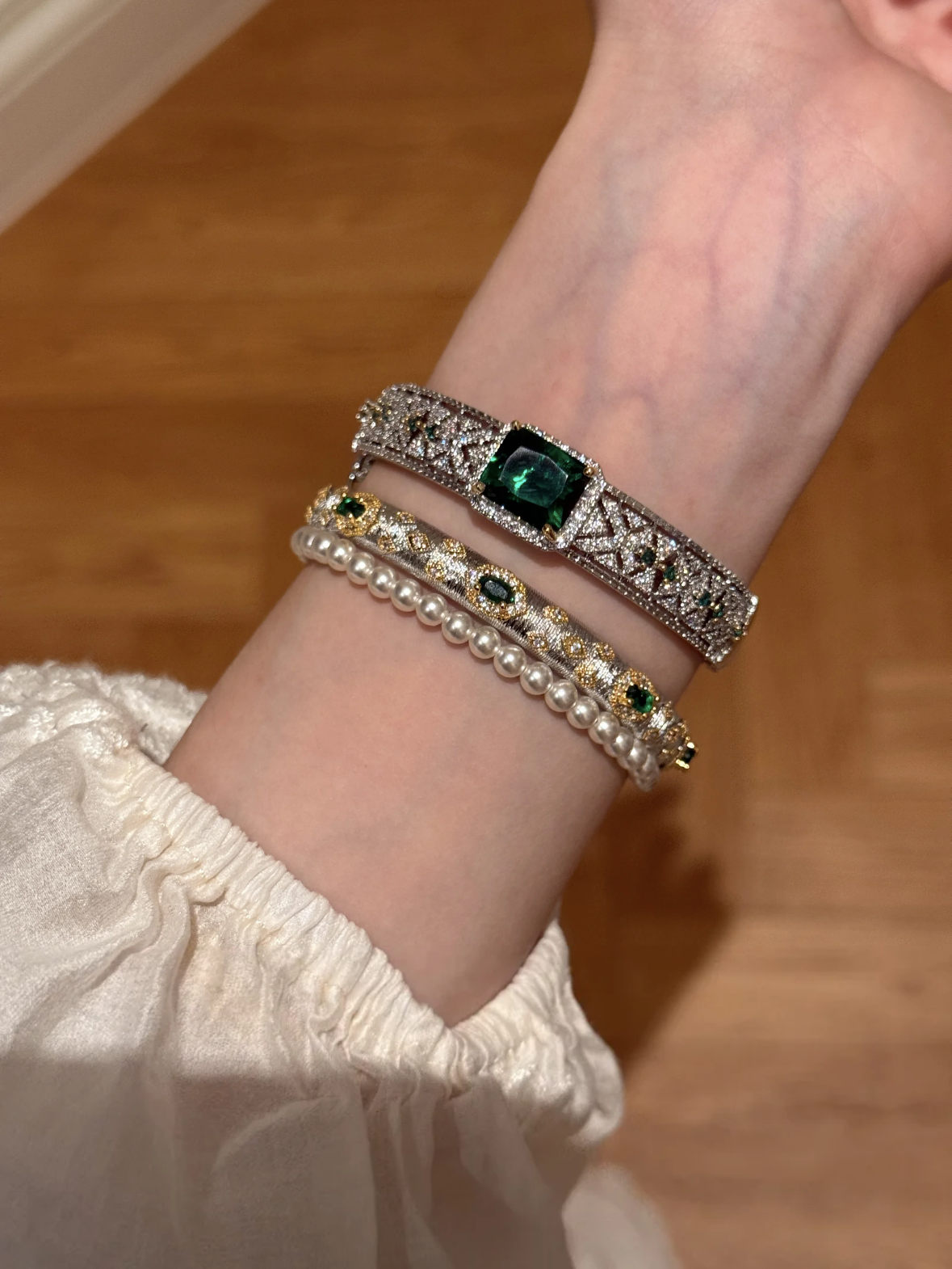 Emerald Crown · 18K Gold Plated Zircon Bangle Bracelet