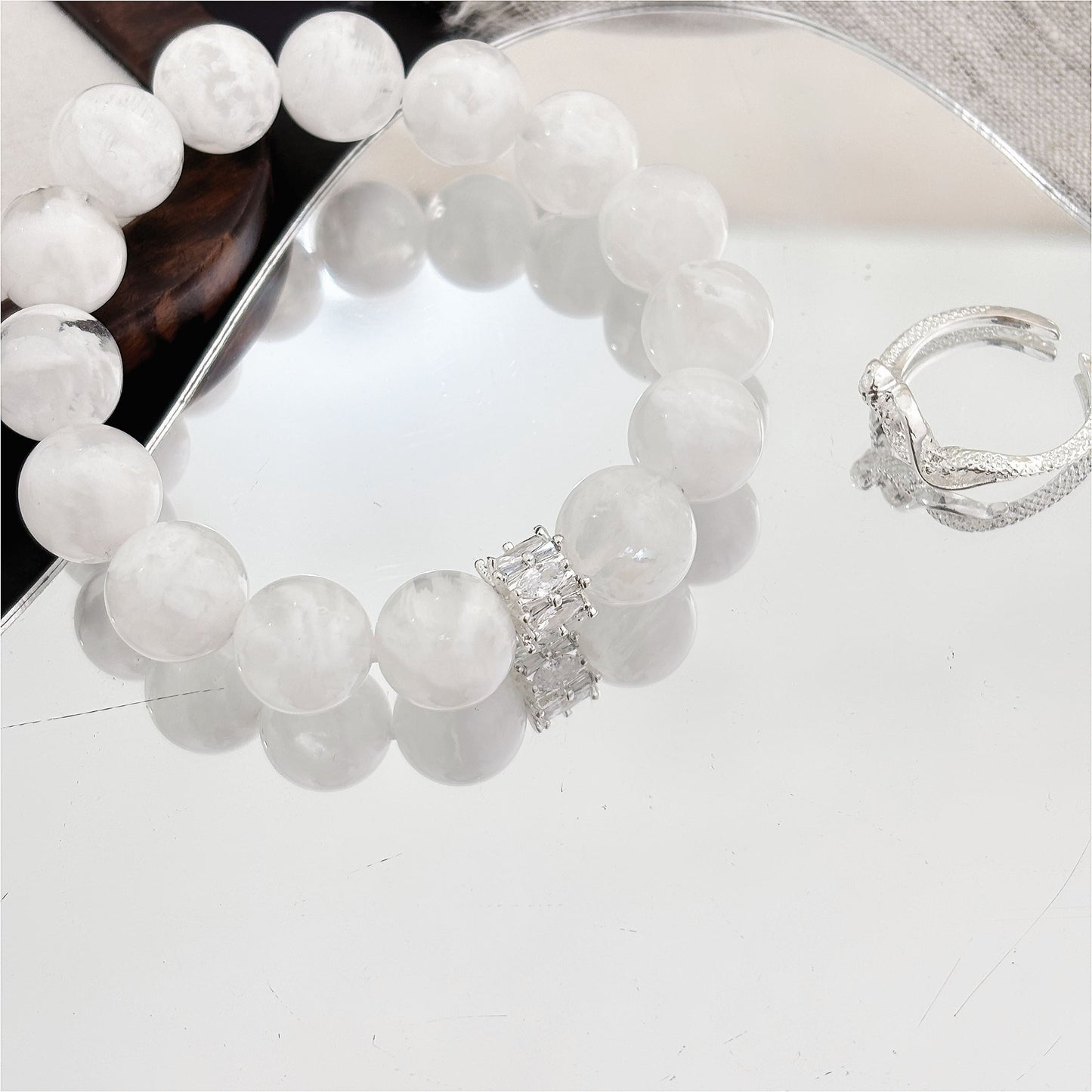 Frost Whisper - Snowflake Phantom Quartz & Silver Bracelet