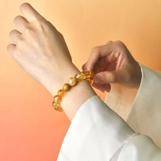 Scene - Golden Azeztulite Quartz, Hematoid Quartz & Sandalwood Bracelet
