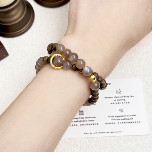 Lunar Oud - Grey Moonstone & Agarwood Bracelet
