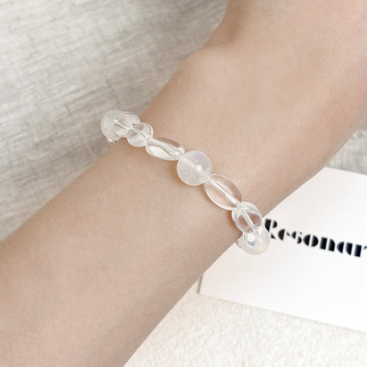 Moon Veil - White Moonstone & Clear Quartz Bracelet