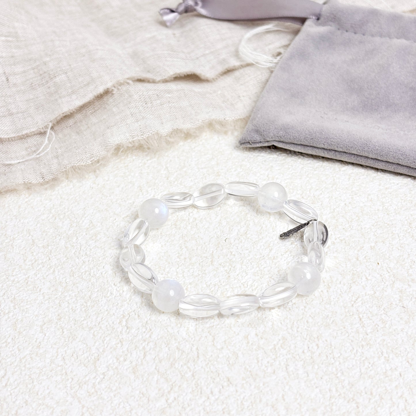 Moon Veil - White Moonstone & Clear Quartz Bracelet