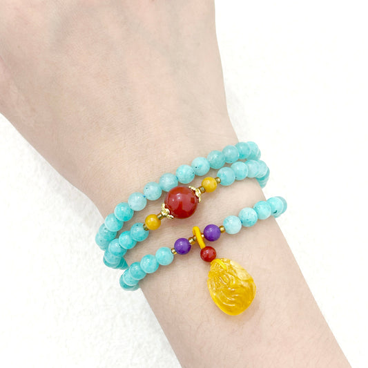 Sea After Rain – Amazonite, Red Agate, Amber & Lepidolite Bracelet