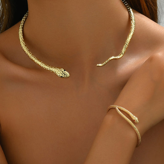 Serpent Gleam – Snake Necklace & Bracelet Set