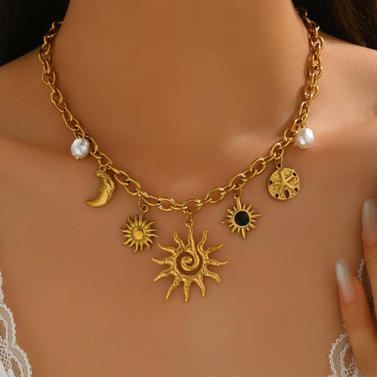 Solaris Charm – Radiant Sun & Moon Necklace