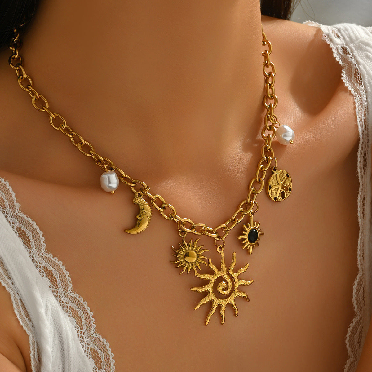 Solaris Charm – Radiant Sun & Moon Necklace