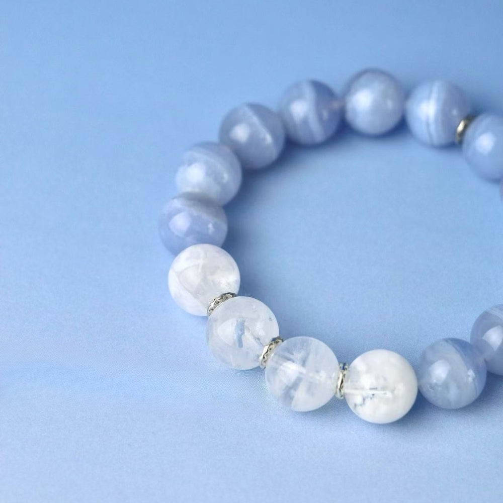 Spring - Blue Lace Agate & Snowflake Phantom Quartz Bracelet