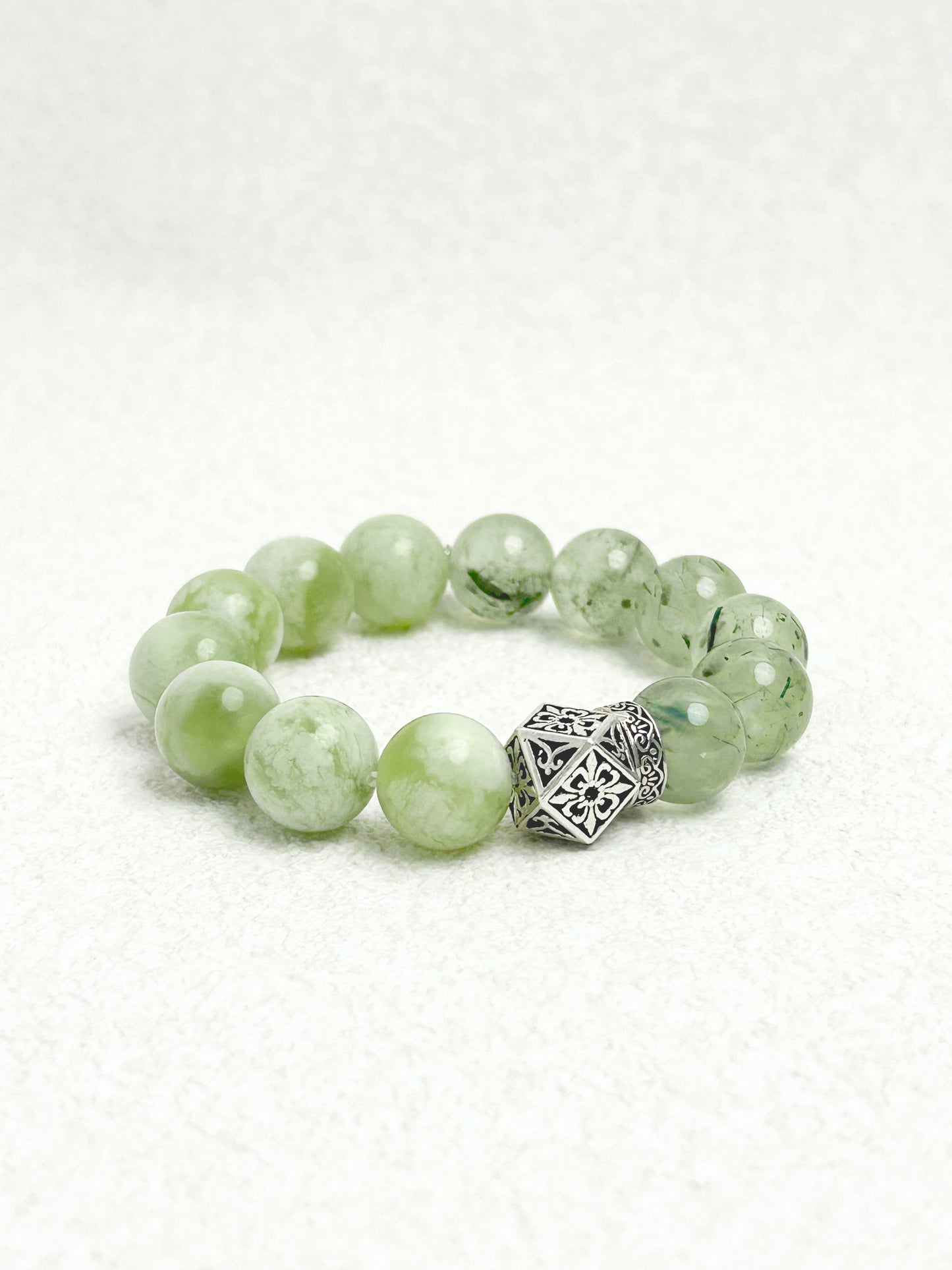 Verdant Veil - Serpentine jade & Prehnite Bracelet