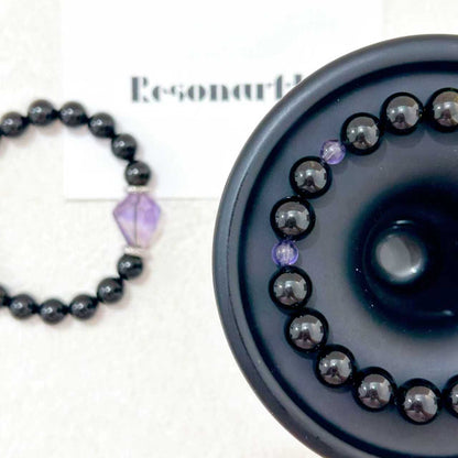 Luminous Whispers – Black Tourmaline & Amethyst Bracelet