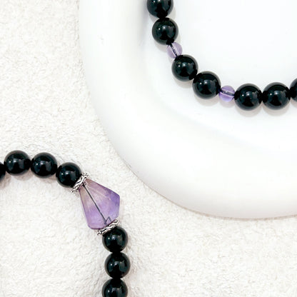 Luminous Whispers – Black Tourmaline & Amethyst Bracelet
