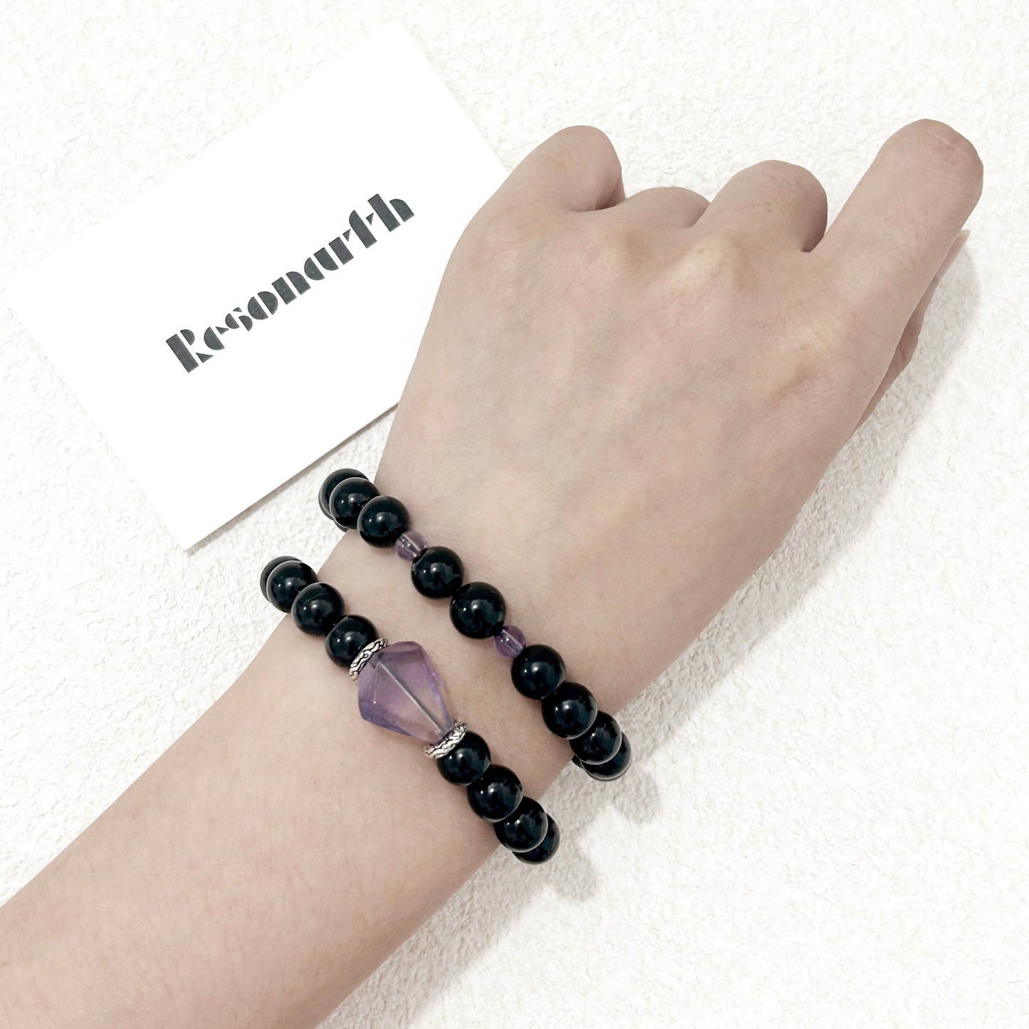 Luminous Whispers – Black Tourmaline & Amethyst Bracelet