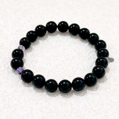 Luminous Whispers – Black Tourmaline & Amethyst Bracelet