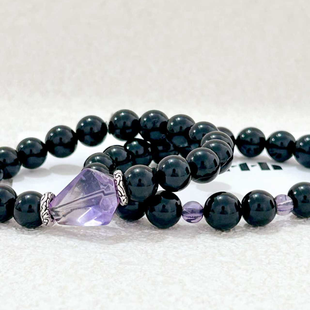 Luminous Whispers – Black Tourmaline & Amethyst Bracelet