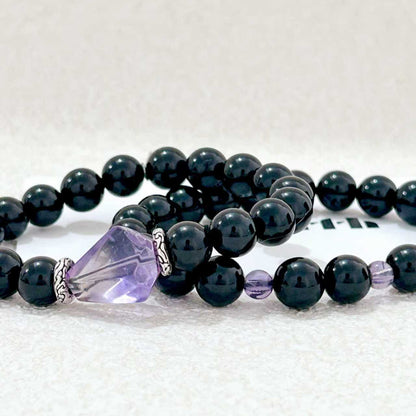 Luminous Whispers – Black Tourmaline & Amethyst Bracelet
