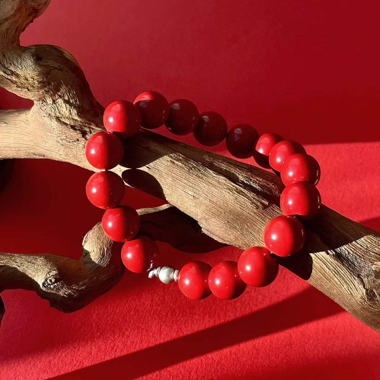 A Trace of Red Calm - Vermilion Cinnabar & Sterling Silver Bracelet