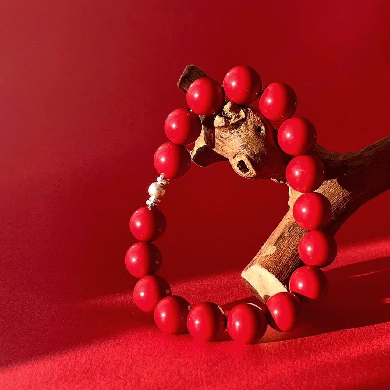 A Trace of Red Calm - Vermilion Cinnabar & Sterling Silver Bracelet