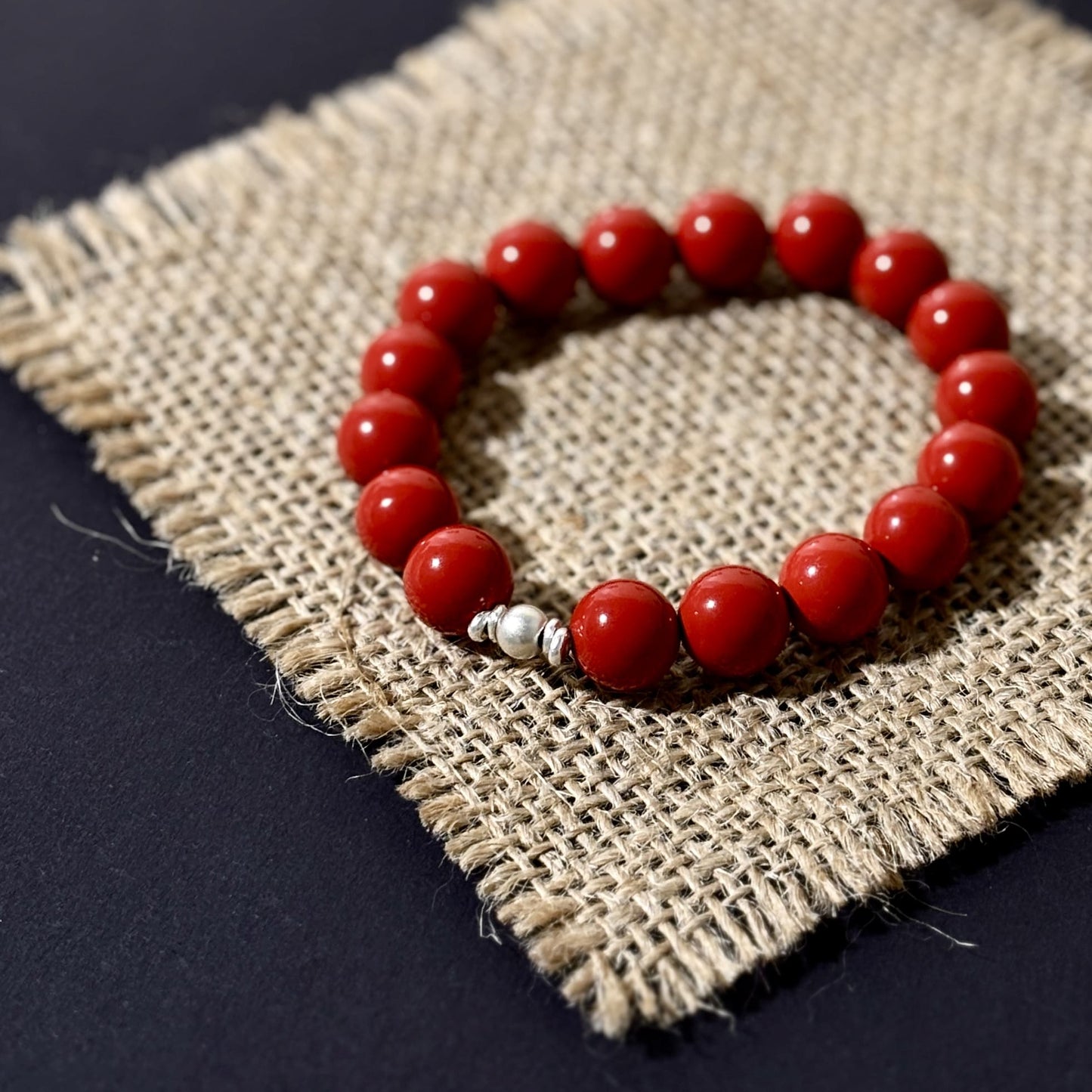 A Trace of Red Calm - Vermilion Cinnabar & Sterling Silver Bracelet