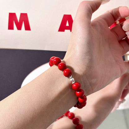 A Trace of Red Calm - Vermilion Cinnabar & Sterling Silver Bracelet