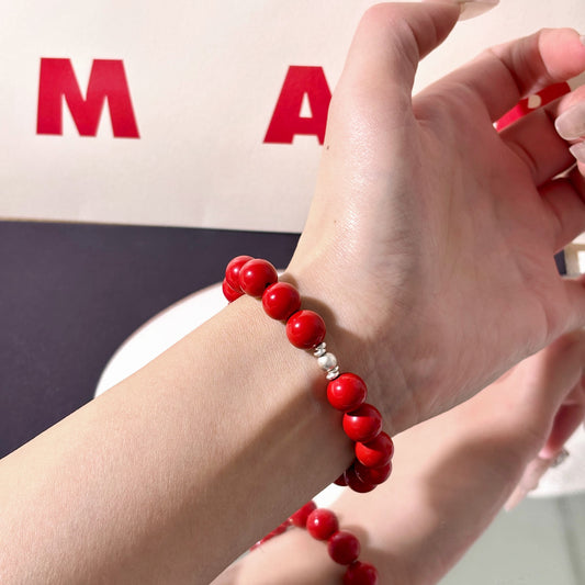 A Trace of Red Calm - Vermilion Cinnabar & Sterling Silver Bracelet
