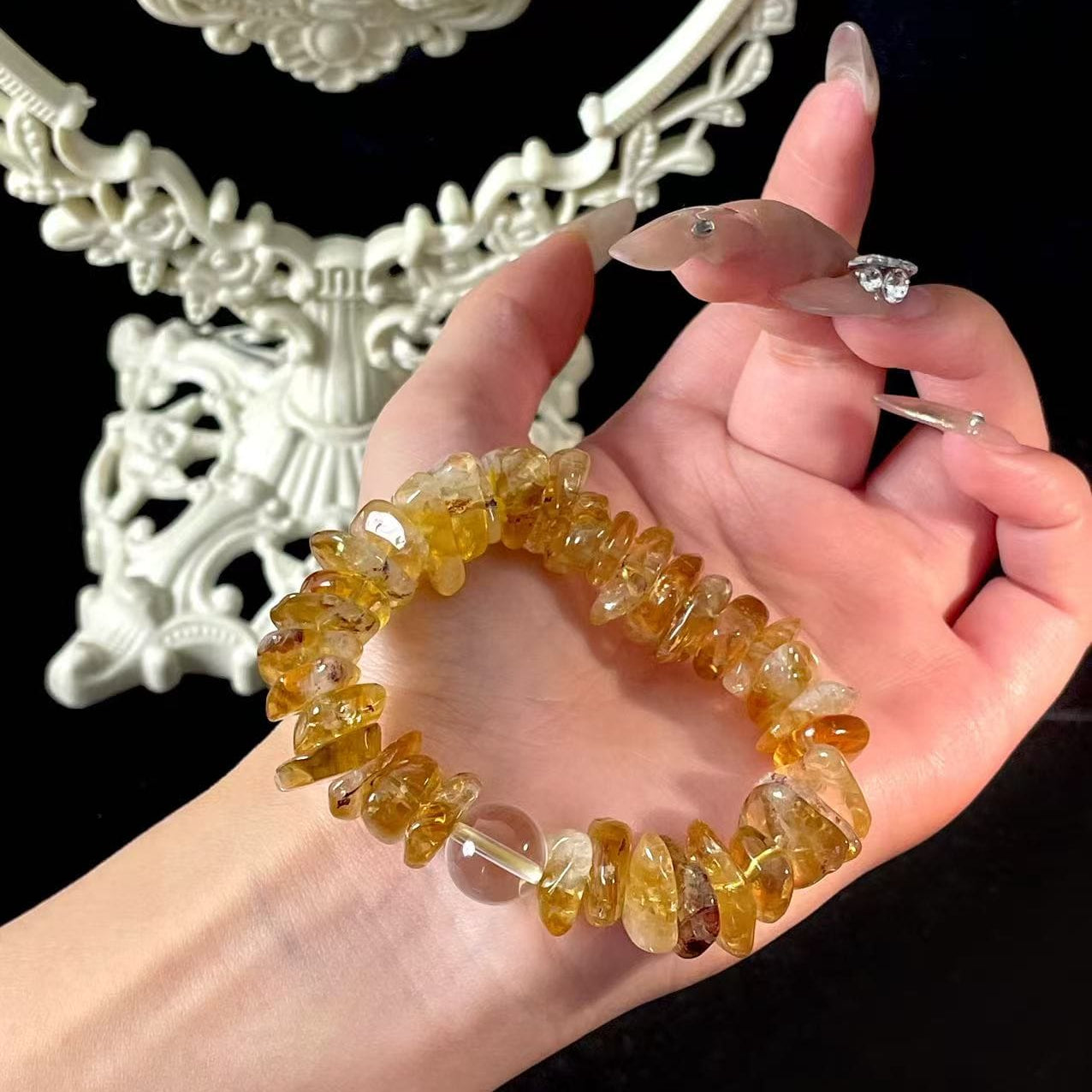 Amber Rests in Light - Citrine & Clear Quartz Bracelet