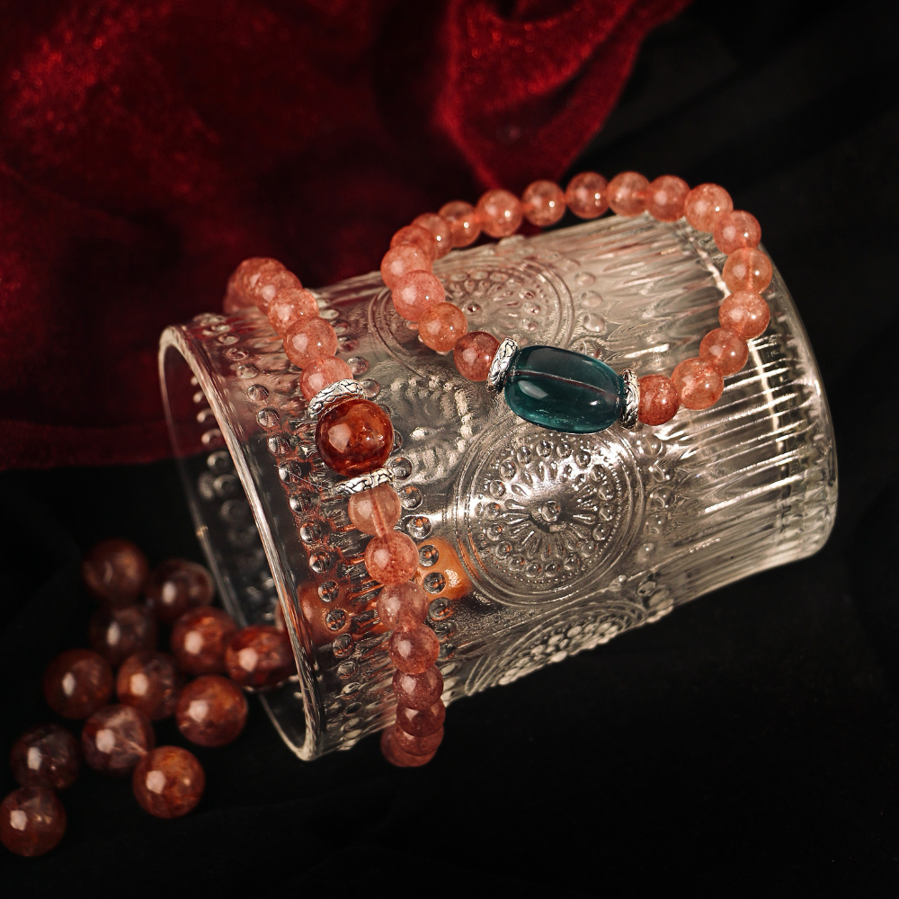 Amélie & Margot - Vintage Strawberry Quartz Stacking Bracelets