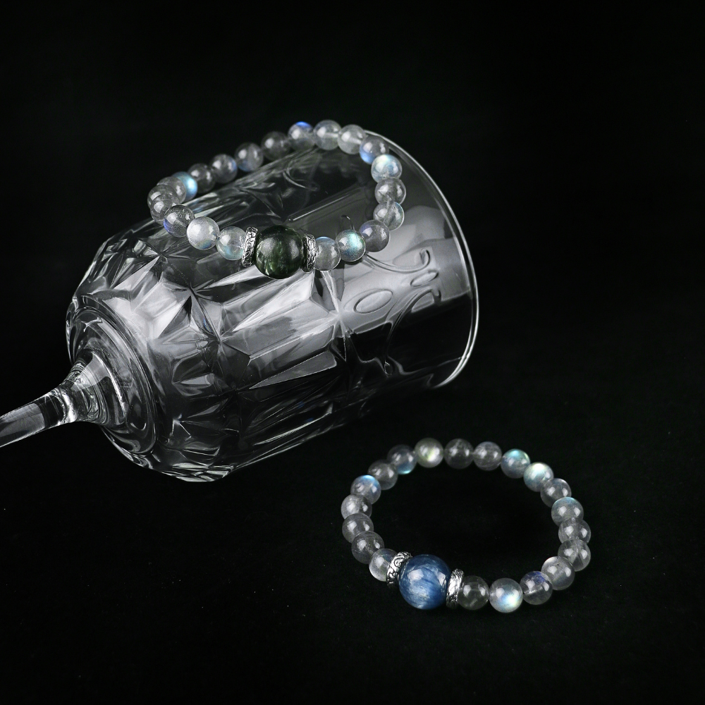 Audrey & Sylvia - Vintage Labradorite with Kyanite & Seraphinite Gemstone Bracelets