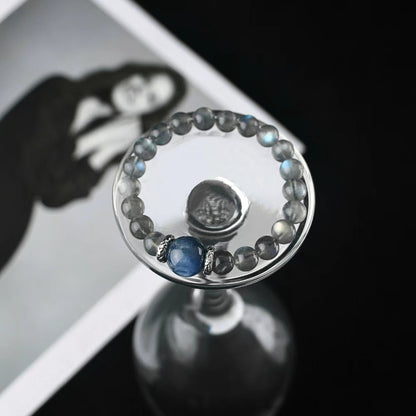 Audrey & Sylvia - Vintage Labradorite with Kyanite & Seraphinite Gemstone Bracelets
