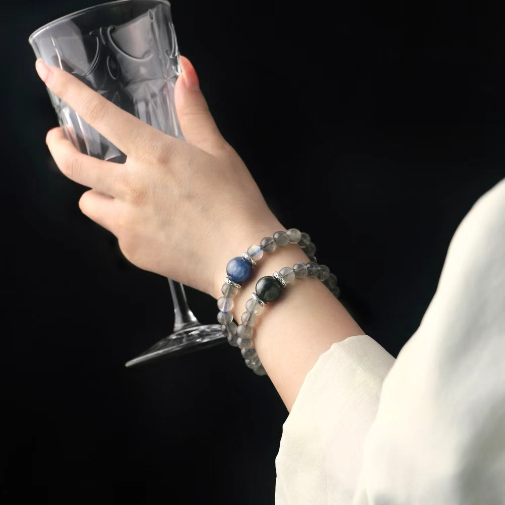 Audrey & Sylvia - Vintage Labradorite with Kyanite & Seraphinite Gemstone Bracelets