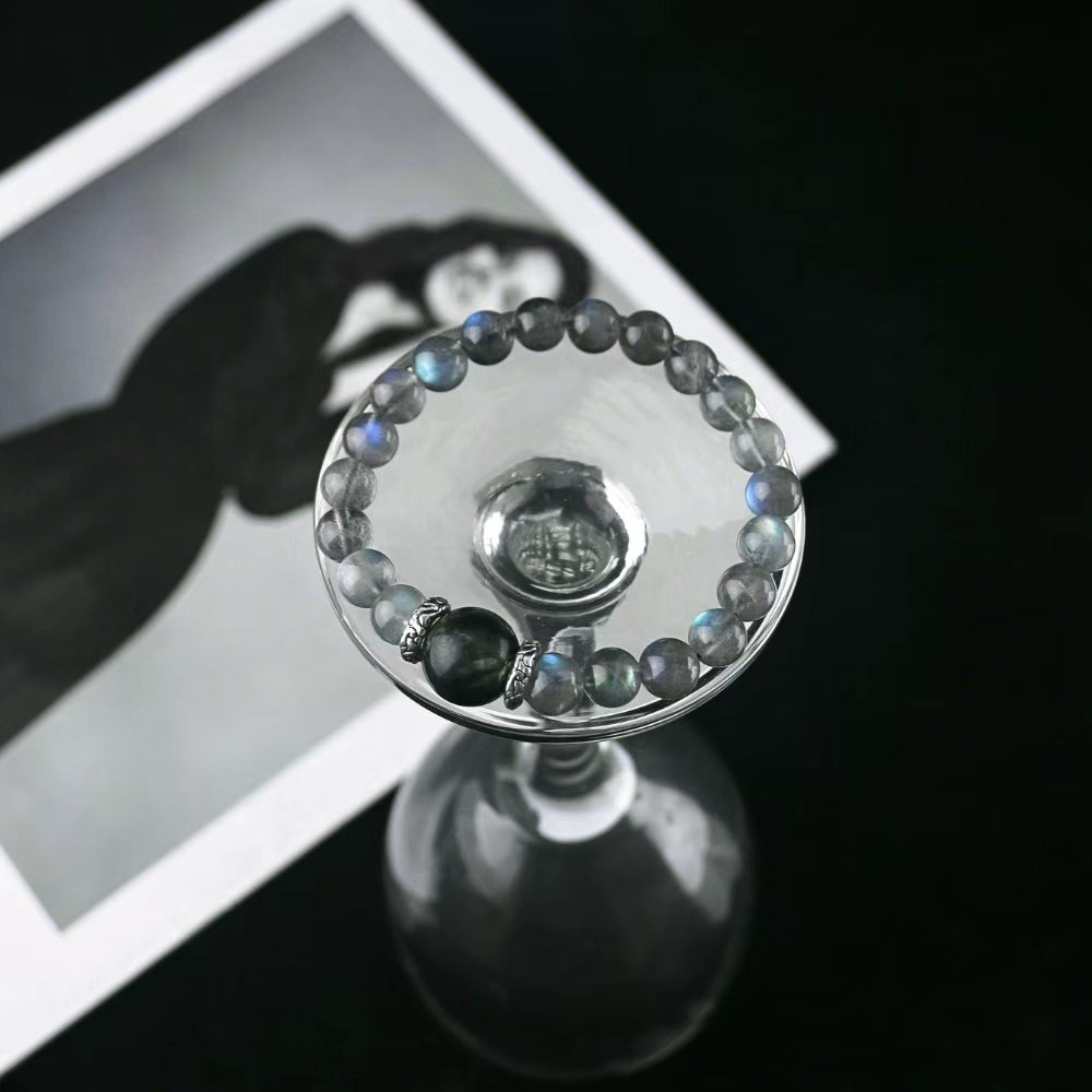 Audrey & Sylvia - Vintage Labradorite with Kyanite & Seraphinite Gemstone Bracelets