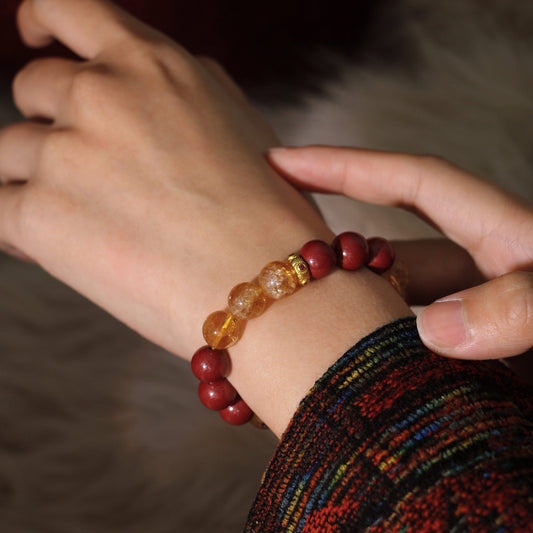 Back in Red - Cinnabar & Golden Azeztulite Bracelet