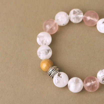 Blush in Snowlight - Snowflake Phantom Quartz, Rose Quartz & Sandalwood Bracelet