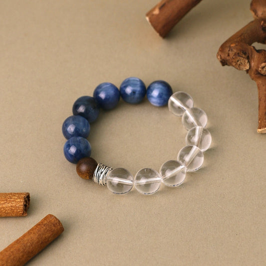 Breaking Ice in Blue - Kyanite, Clear Quartz & Sandalwood Bracelet