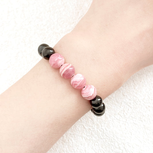 Crimson Horizon – Rhodochrosite & Black Tourmaline Bracelet