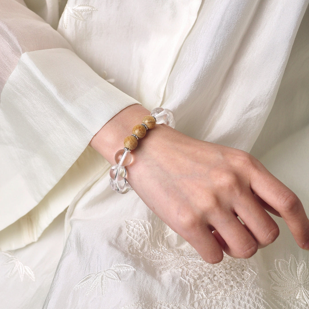 Dewveil Sandalwood - Clear Quartz & Sandalwood Bracelet