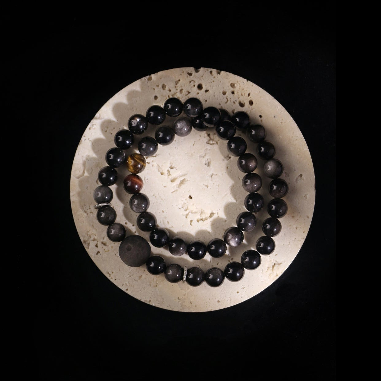 Eclipse - Silver Sheen Obsidian & Tiger Eye Bracelet