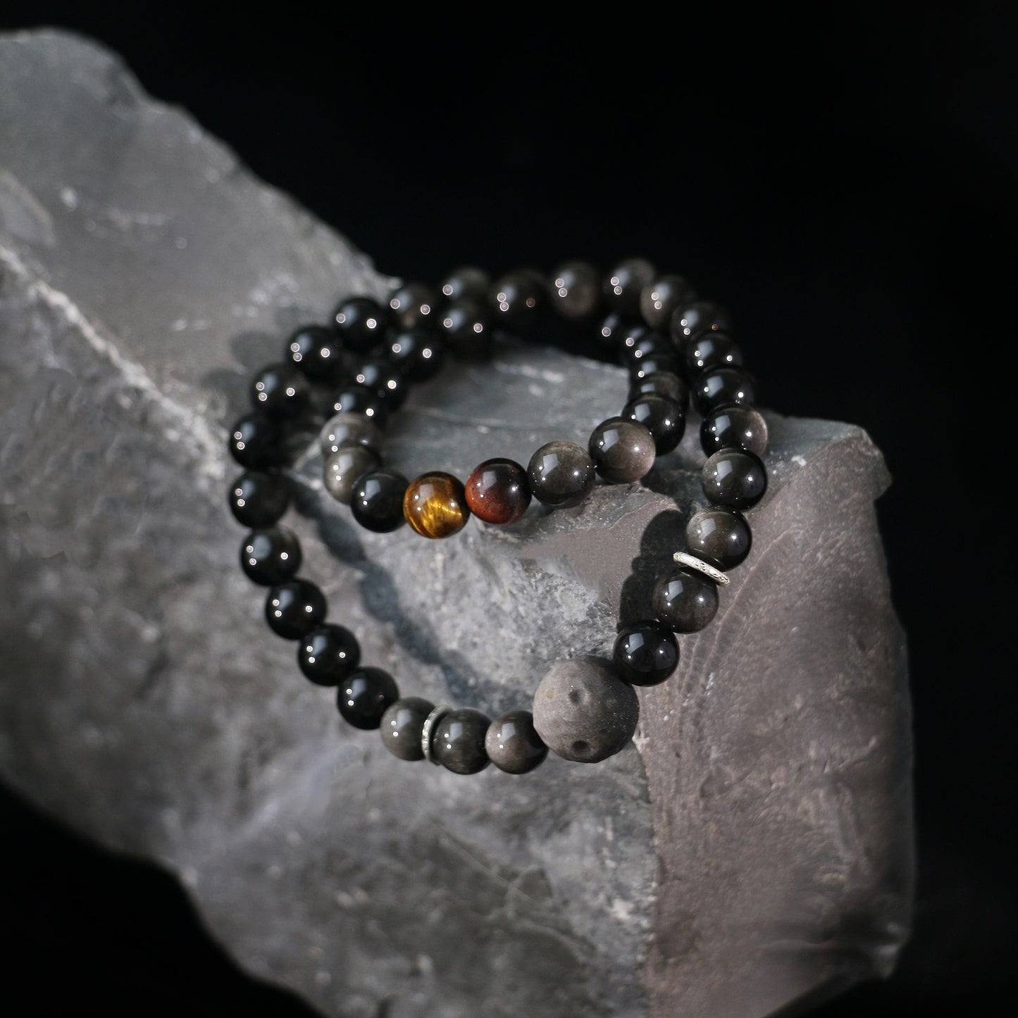 Eclipse - Silver Sheen Obsidian & Tiger Eye Bracelet
