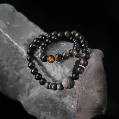 Eclipse - Silver Sheen Obsidian & Tiger Eye Bracelet
