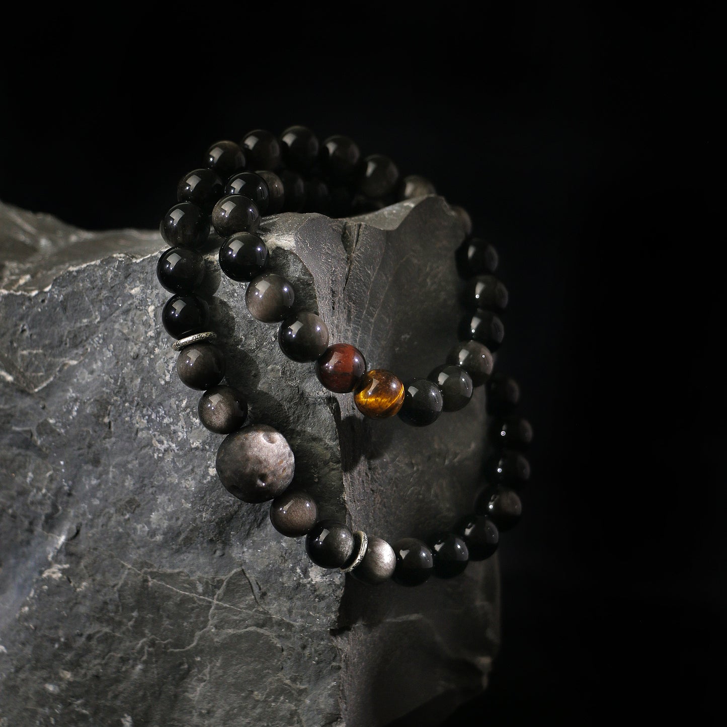 Eclipse - Silver Sheen Obsidian & Tiger Eye Bracelet