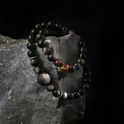 Eclipse - Silver Sheen Obsidian & Tiger Eye Bracelet