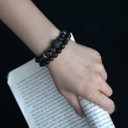 Eclipse - Silver Sheen Obsidian & Tiger Eye Bracelet