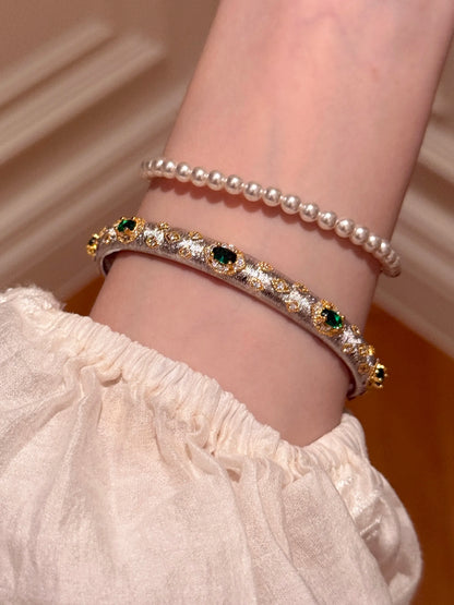 Emerald Crown · 18K Gold Plated Zircon Bangle Bracelet