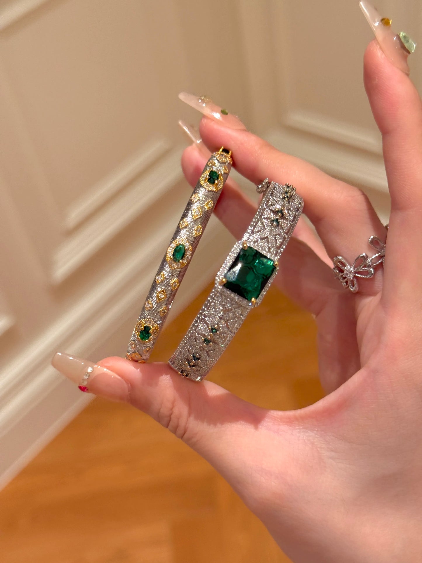 Emerald Crown · 18K Gold Plated Zircon Bangle Bracelet