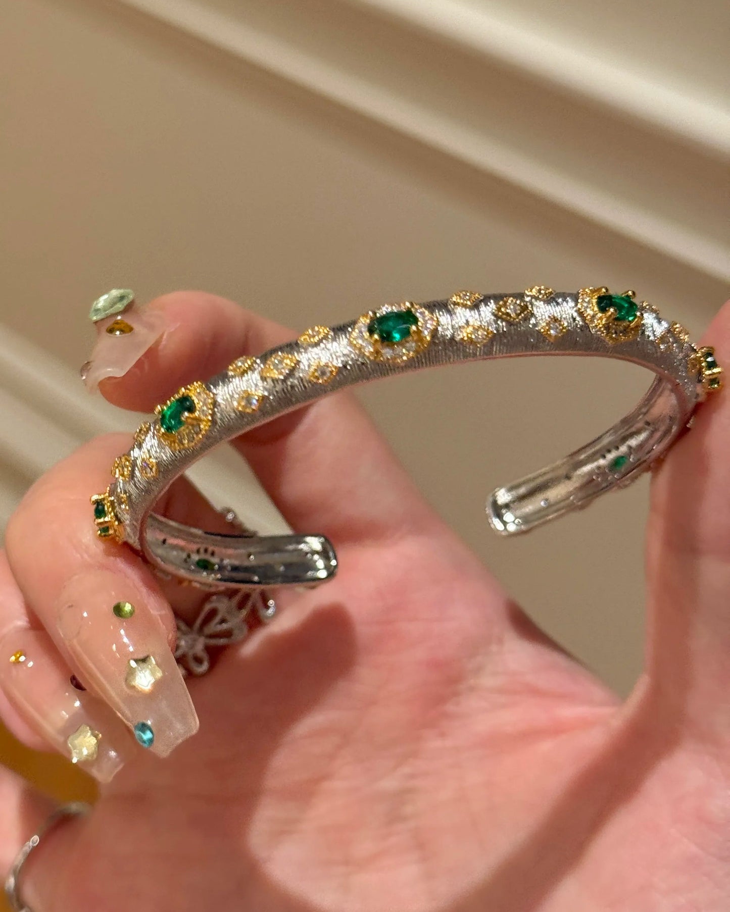 Emerald Crown · 18K Gold Plated Zircon Bangle Bracelet