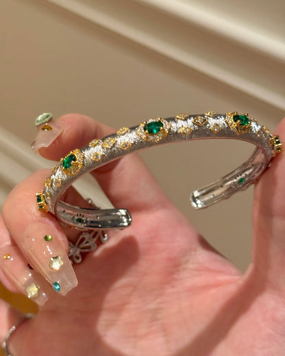 Emerald Crown · 18K Gold Plated Zircon Bangle Bracelet