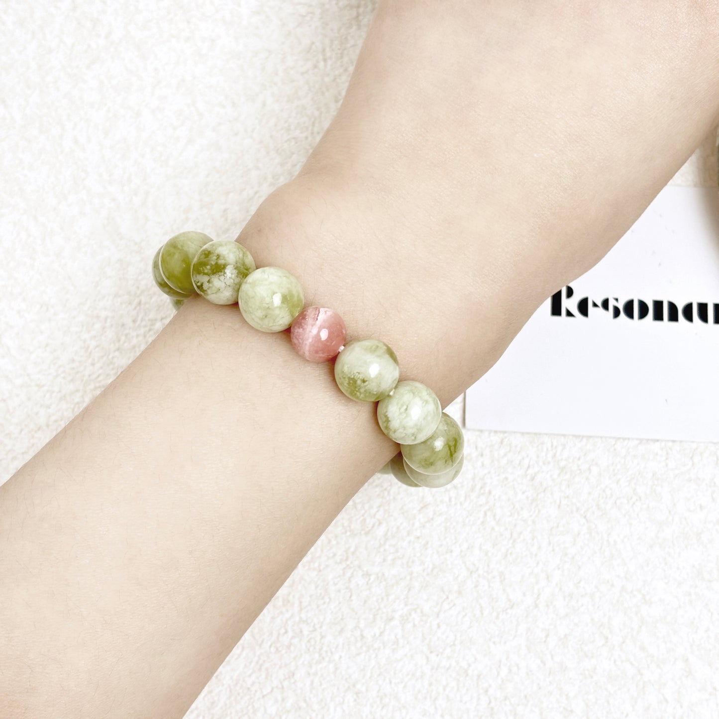 Emerald Sunset – Serpentine Jade & Rhodochrosite Bracelet