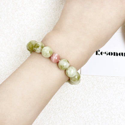 Emerald Sunset – Serpentine Jade & Rhodochrosite Bracelet