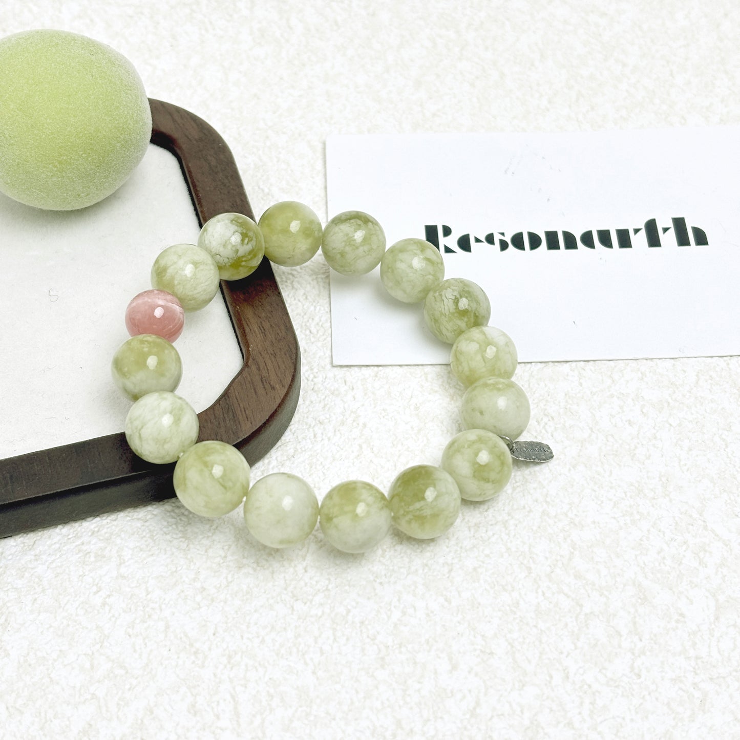 Emerald Sunset – Serpentine Jade & Rhodochrosite Bracelet